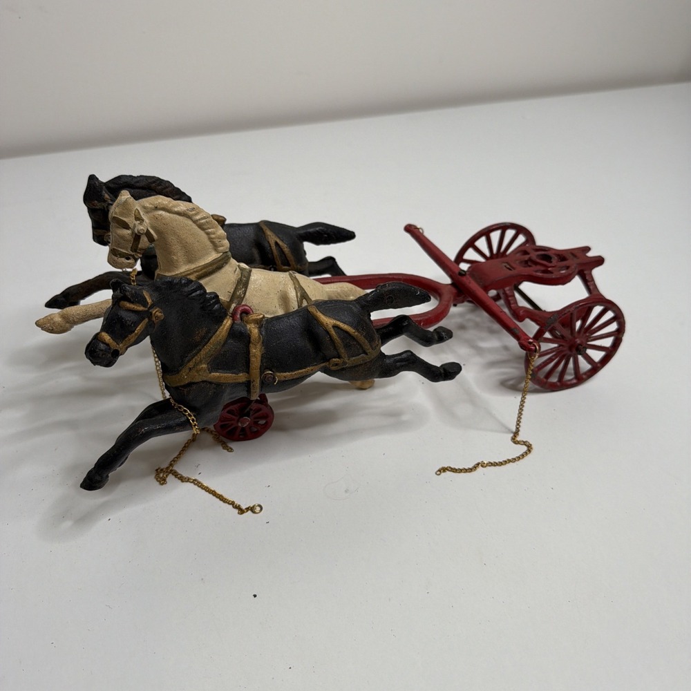 Large Hubley Cast Iron 3 Horse Drawn Carriage